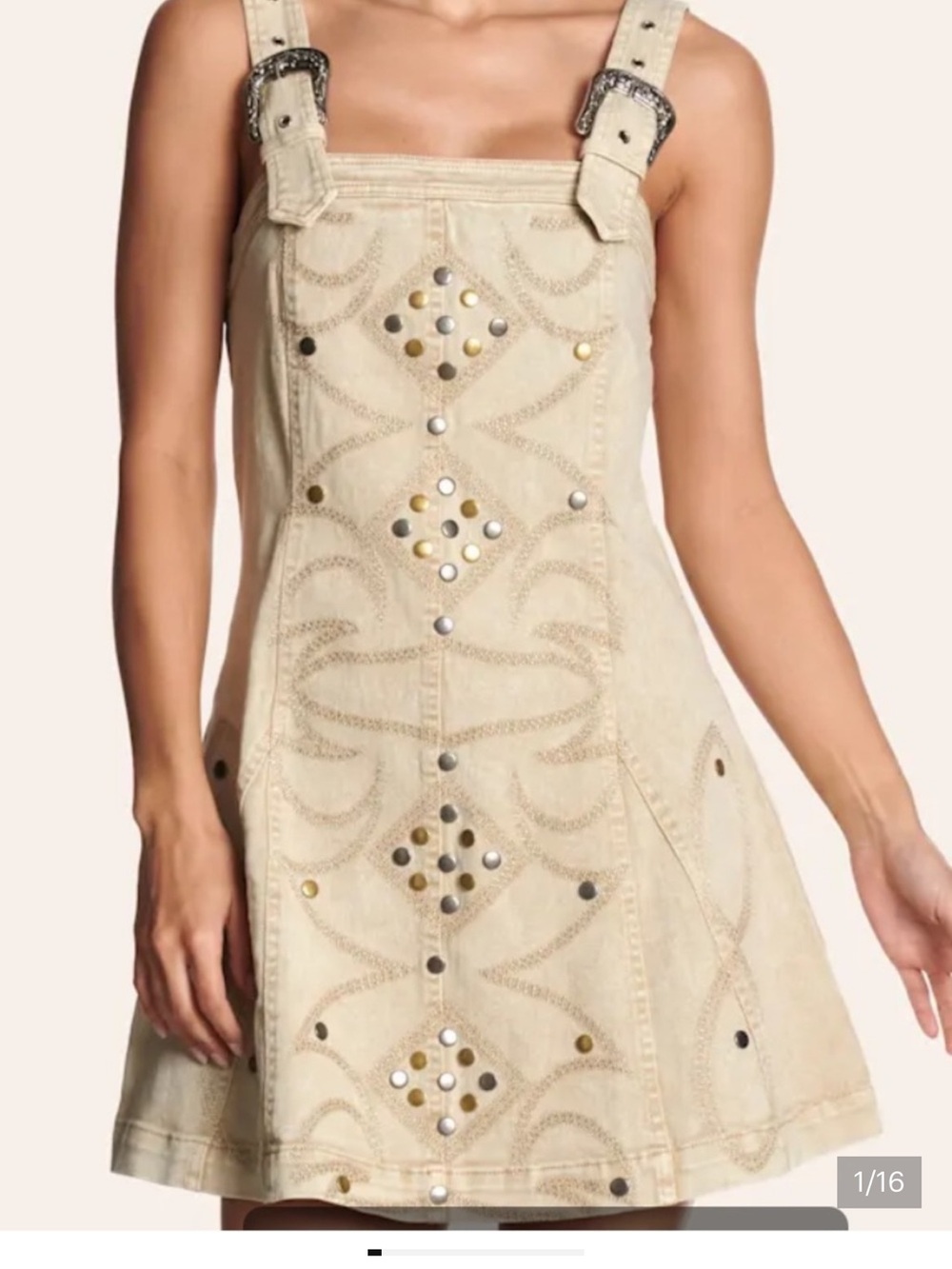 Blue b Collection Buckle Up Cowgirl Studded Sand Denim Dress Country Festival